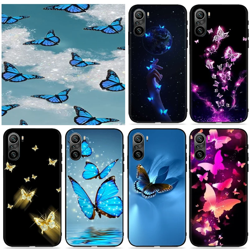 

Gorgeous Clear Glitter Butterfly Phone Case For Xiaomi Redmi K20 K30 K40 Pro Plus Soft TPU Cases Funda Back Cover Coque