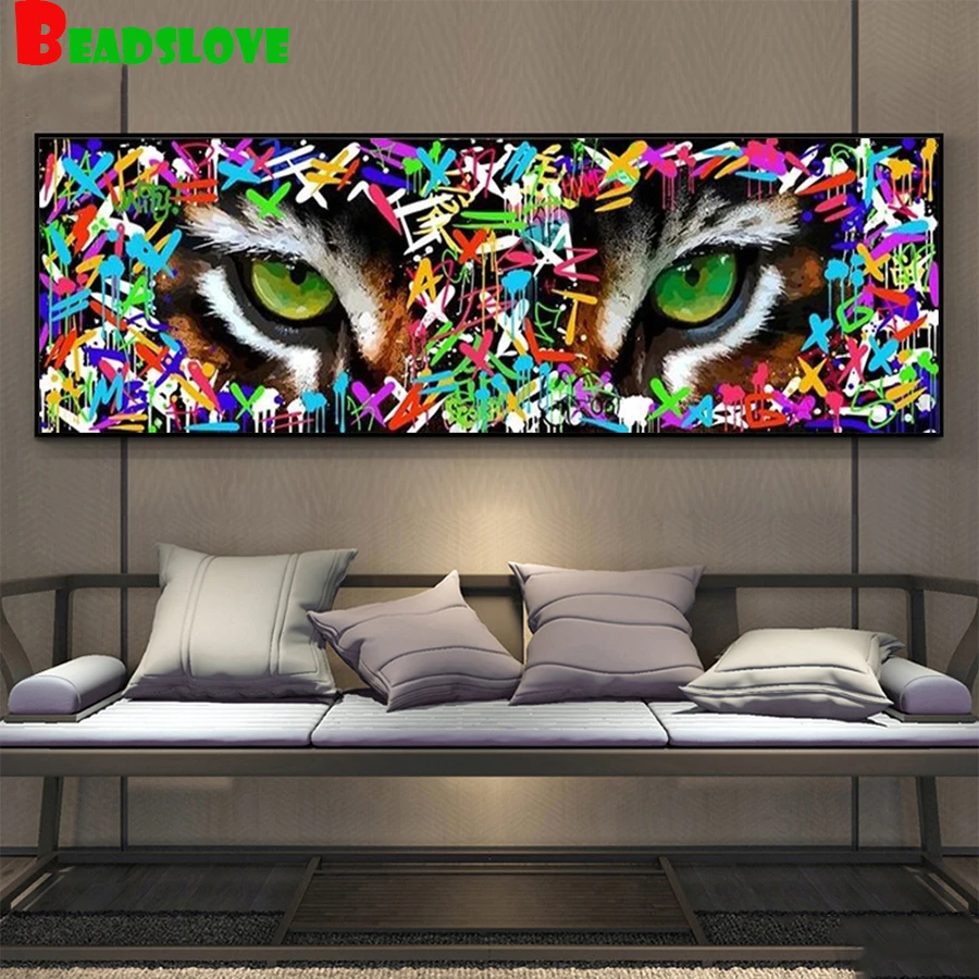 

Diamond Embroidery Graffiti art, ferocious tiger Full round Diamond Mosaic Rhinestones Art Painting Cross Stitch Wall Decor