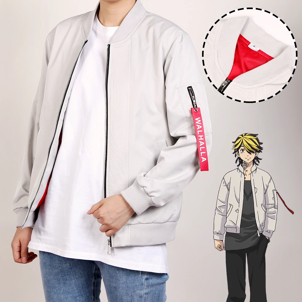 

Hanemiya Kazutora Tokyo Revengers Cosplay Anime Costumes Coat Walhalla Tokyo Avengers Uniform White Baseball Jacket Mikey Draken