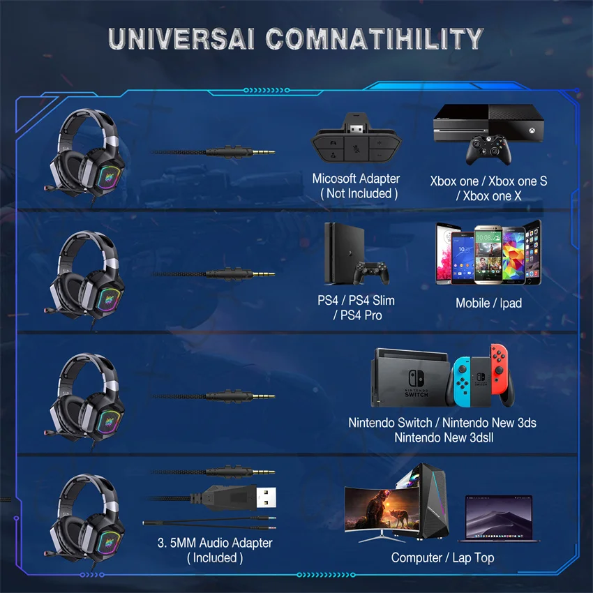 gaming headset wired pc gamer stereo headphones with mic led lights for laptop tabletps4 gamepadxbox one free global shipping