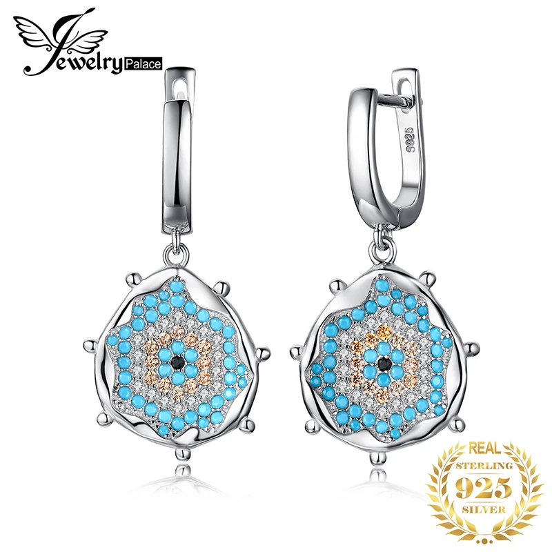 JPalace Имитация бирюзы висячие серьги 925 пробы серебряные для женщин драгоценные