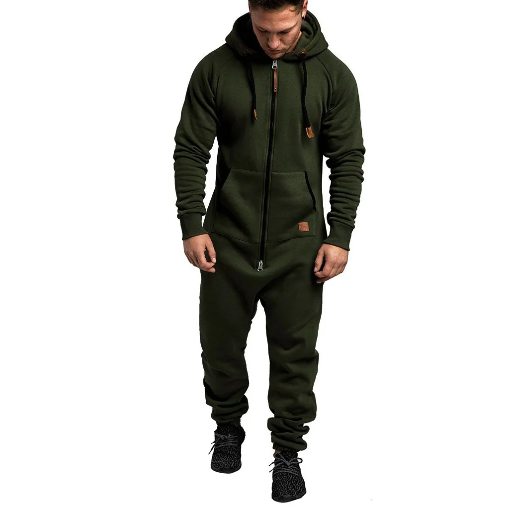 

Men Pure Color Splicing Autumn Winter Casual Hoodie Print Zipper New Jumpsuit High Quality Fashion Mens Jumpsuit Pants