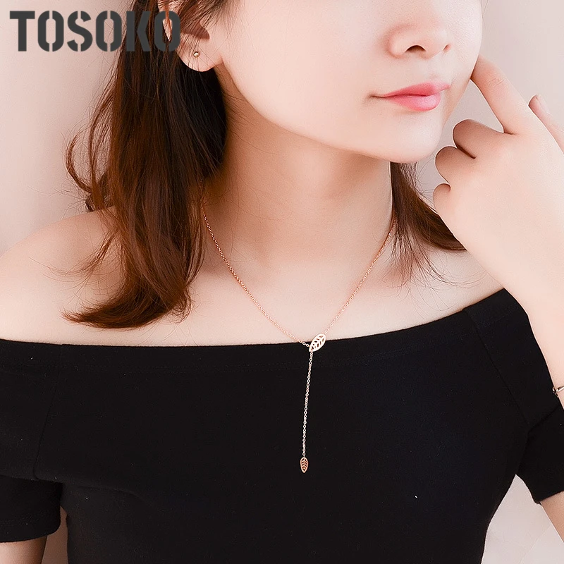 

TOSOKO Leaf Sliding Clavicle Necklace Size Adjustable 316 Not Fade Allergy Stainless Steel Jewelry For Women BSF304
