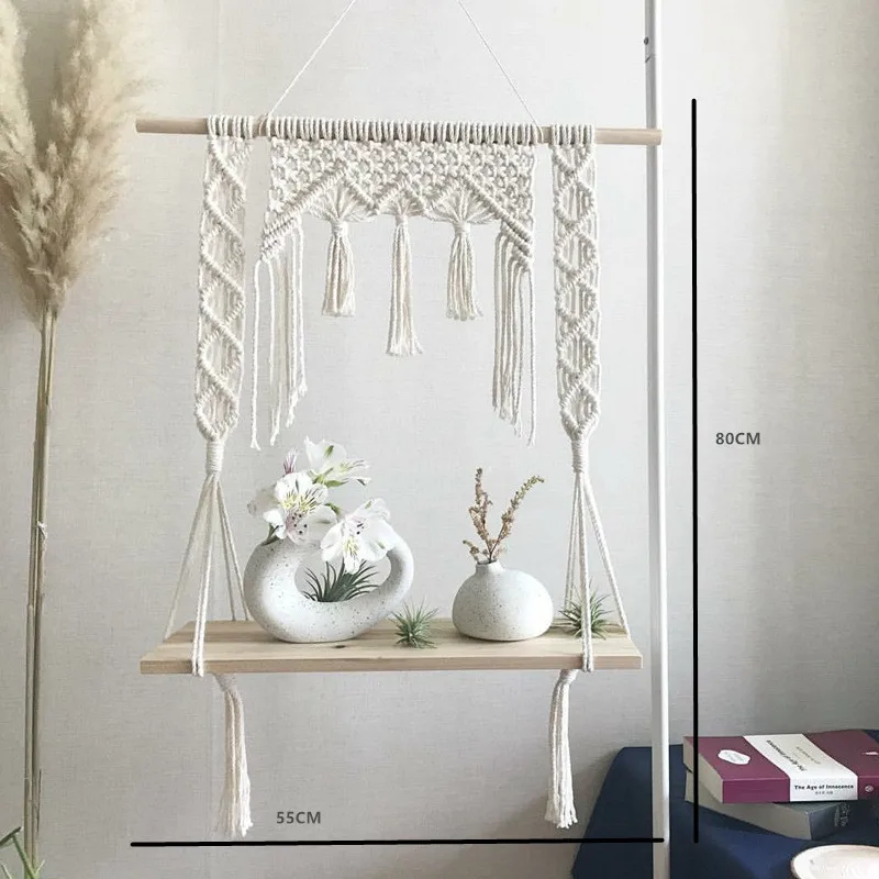 Hanging Basket Макраме, подвесная корзина для кашпо, настенное растение ручной работы, вешалка для горшка, для помещений, фиолетовая окантовка и деревянный бисер, вечерние, свадебные, для украшения дома - Цвет: Hanging Basket