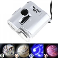 60x mini portable pocket microscope jewelry magnifier loupe glass with led uv light for inspection