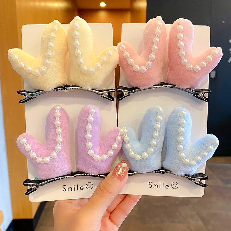 Милые плюшевые серьги-клипсы милые жемчужные кошачьи уши острые рога медведь