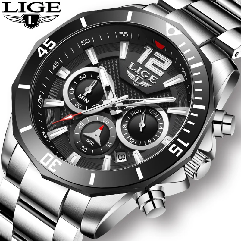 

2021 LIGE New Mens Watches Top Brand Luxury Fashion Quartz Clock Male All Steel Watch For Men Date Waterproof Sport Chronograph