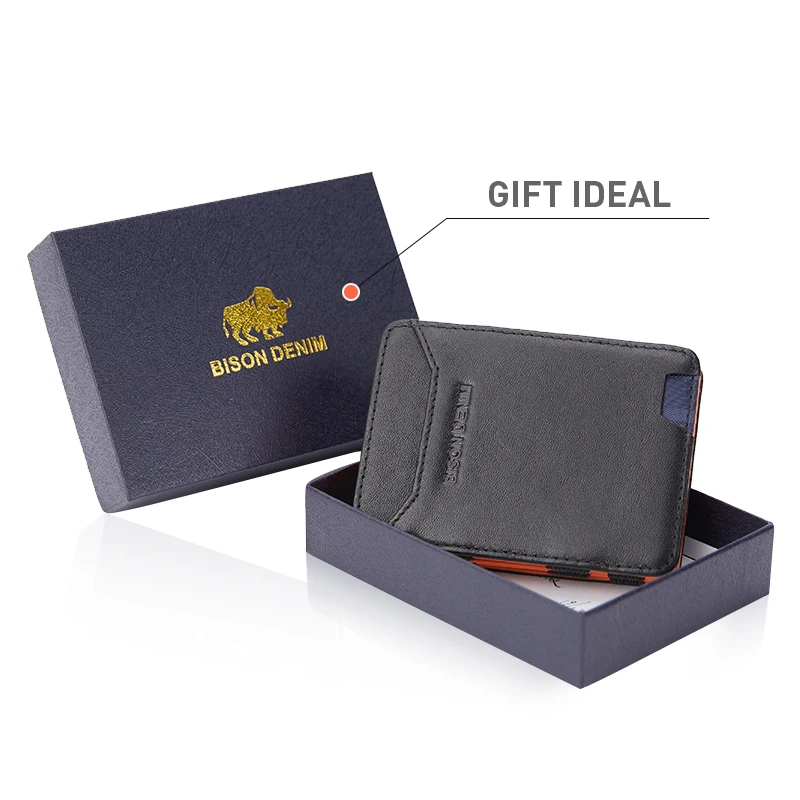BISON DENIM Leather Magic Wallet for Men Trifold  Slim Rifd Blocking Credit Card Holder with Coin Pocket Mini Purse W9725