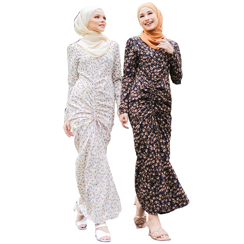 Muslim Dress Middle East Ramadan 2021 Muslim Fashion Chiffon Print Ankle Long Dress Dubai Abaya Turkey Robes Vestidos Donsignet