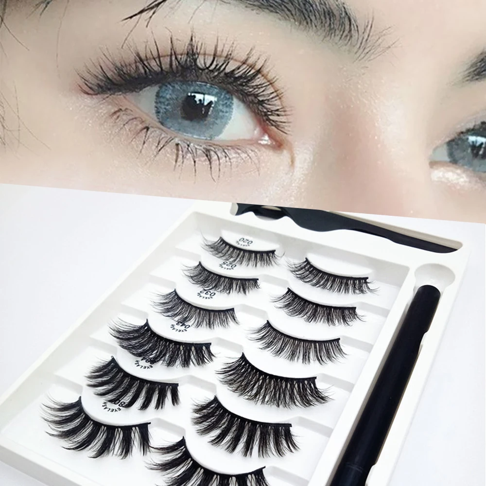 

6 pairs 3D Faux Mink Eyelashes Makeup False Eyelash Eyeliner Tweezer Set Natural Eye Volume Lashes Eyelash Extension maquiagem