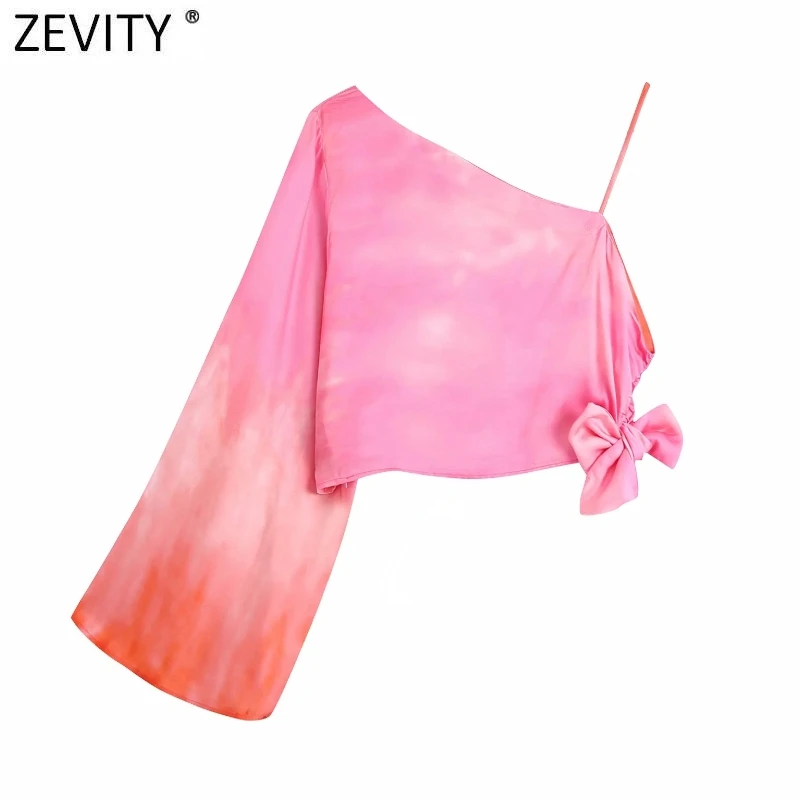 

Новинка от Zevity, Женская Сексуальная Асимметричная короткая рубашка с принтом в виде галстука-бабочки, шикарные летние топы LS9402