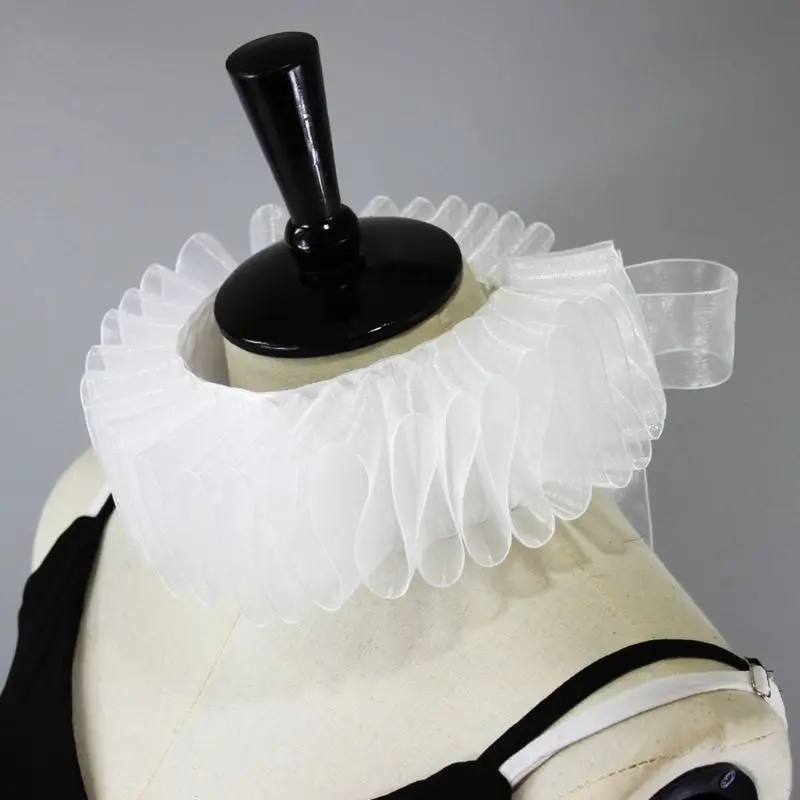 

Womens Renaissance Elizabethan Ruffled Fake Collar Chiffon Retro Clown Neck Ruff PXPB