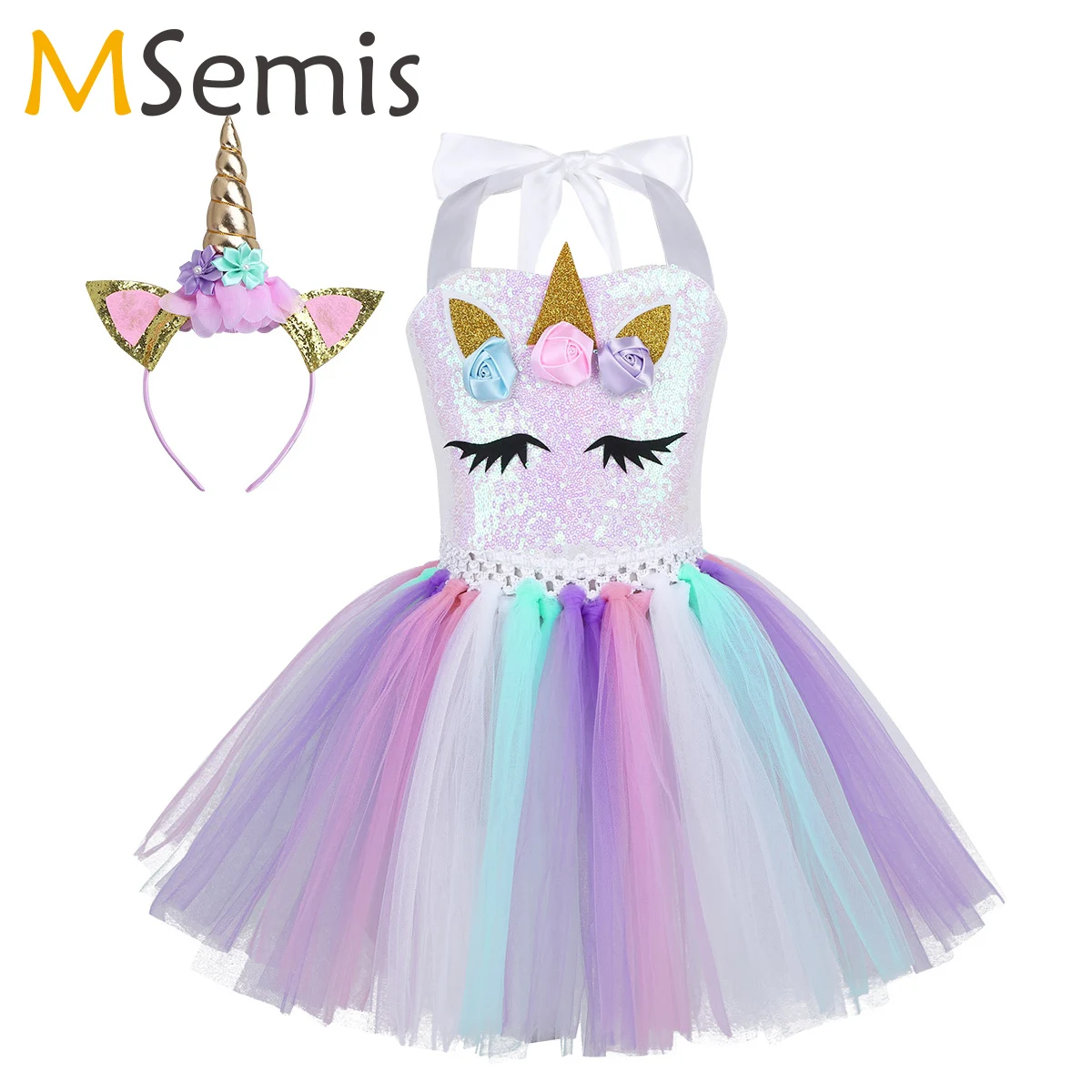 

Pastel Sequins Girls Lolita Dress with Headband Outfit Toddler Baby Girl Cartoon Costumes for Christmas Halloween Birthday Dress