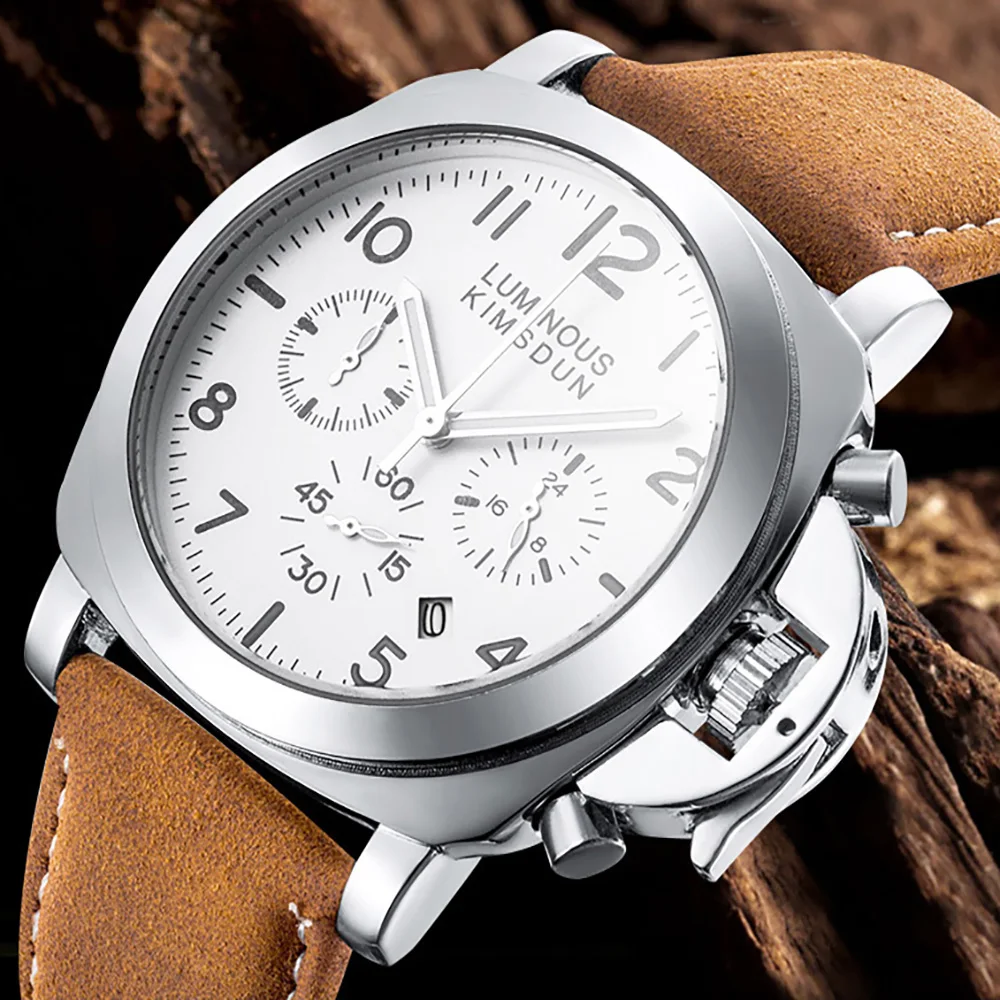 

2021 Watches Men Fashion Chronograph Sport Stainless Steel Case Watch Quartz Business Leather Strap Wristwatch Relogio Masculino