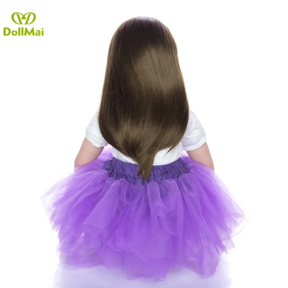 60cm big reborn toddler princess Handmade Silicone vinyl adorable baby doll in purple dress with bear plush bebes - купить по