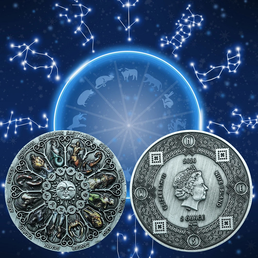 

Beautiful Tuvalu Zodiac Challenge Silver Coin The Sign of Zodiac Constellation Colorful Souvenir Coins Holiday Gift