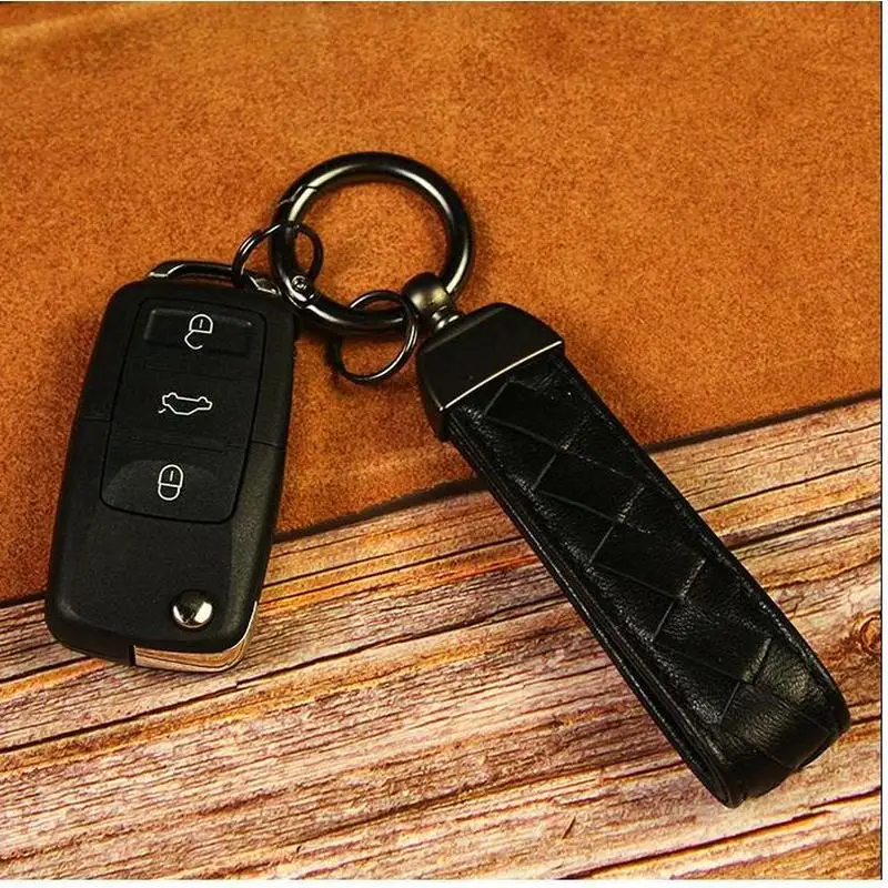 

Hot Selling Simple Custom High-end Sheepskin Keychains Pu Leather Car Key Chain Men's Waistband Car Key Ring Couple Key Chain