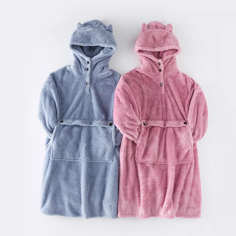 Women Bathrobe Nightgown Thick Warm Winter Unisex Unicorn Plush Pajamas Pink Cute Adults Animal Flannel Bath Men Robe Sleepwear