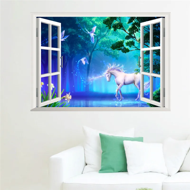 

Wall Stickers Decal for Kids Room Vivid Children Growth Chart Poster Mural Cartoon Unicorn Forest 3d Window Height Measure