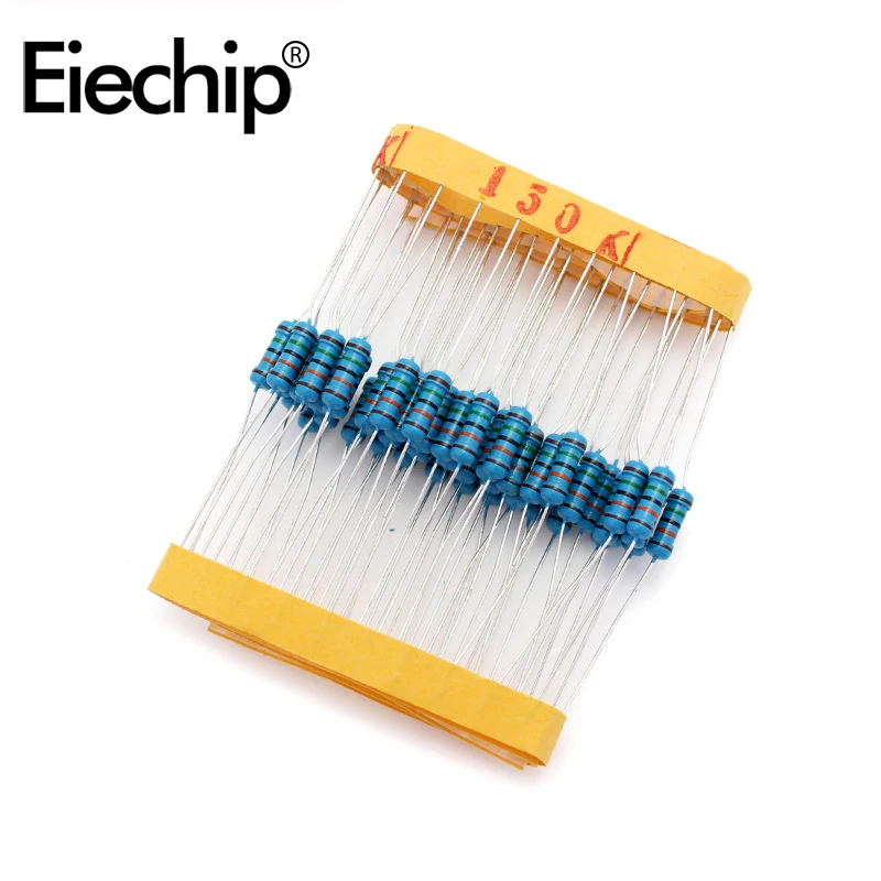 

100 шт./лот 0,5 Вт 1 Ом 1% металлический пленочный резистор 1/2 Вт Сопротивление 150K электронные резисторы