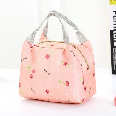 Cherry pink Функциональная сумка-холодильник с узором милый портативный Термоизолированный ланч-контейнер Ланч-бокс портативный контейнер для хранения еды сумка для пикника - Color: Cherry pink