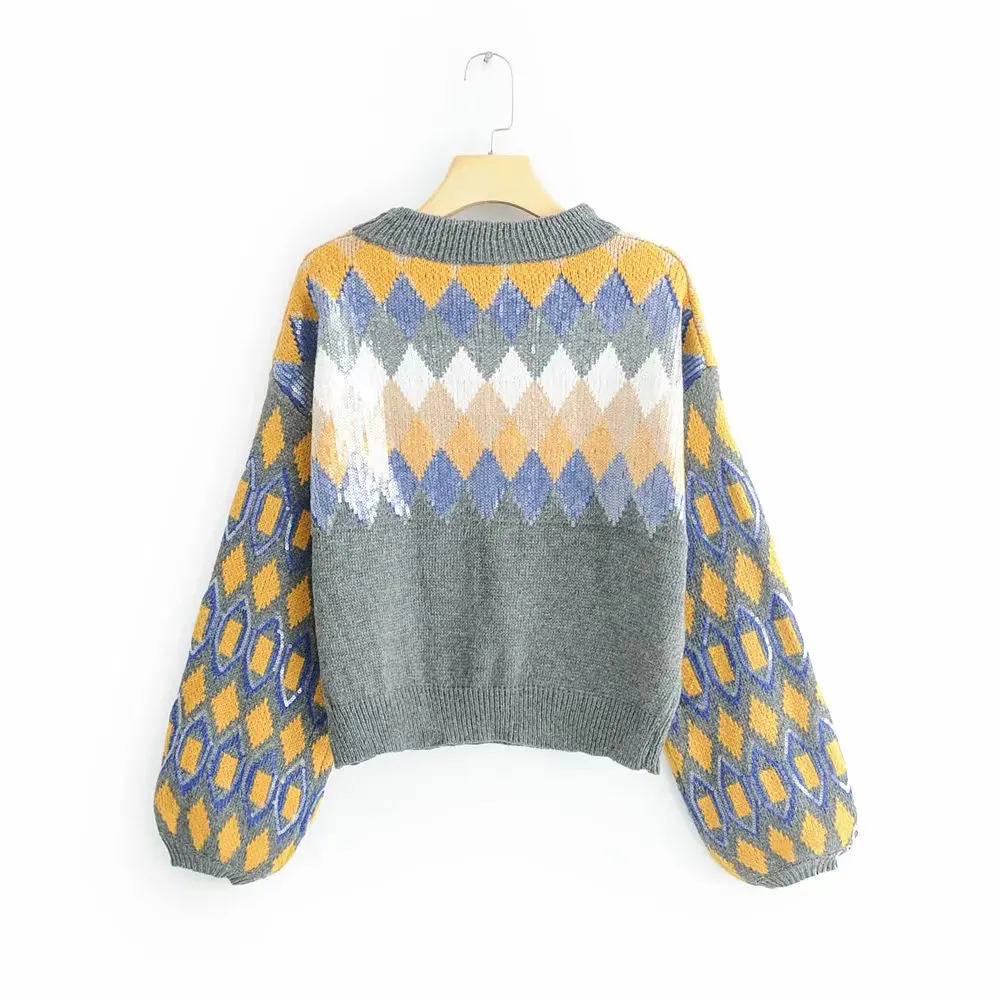 Женский вязаный свитер Za повседневный Свободный пуловер с геометрическим узором