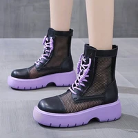 thick bottom sandal boots womens mesh hollow short 2021 summer new roman breathable mesh martens boots sandals