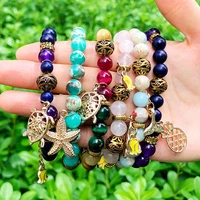 say hawaii natural lapis lazuli rose quartz tiger eye stone alloy pineapple star charm pendant men woman bracelet jewelry