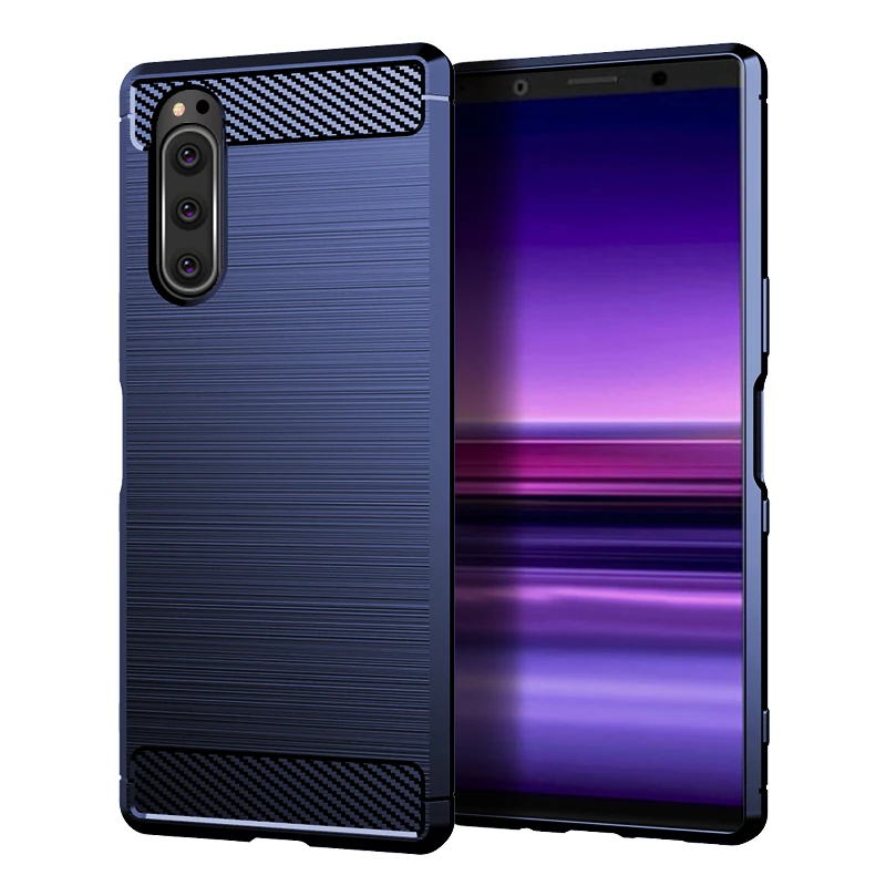 Для sony Xperia 5 Чехол XZ5 противоударный матовый карбоновый мягкий бампер чехол для sony Xperia 2 чехлы для телефонов Capa - Цвет: Синий