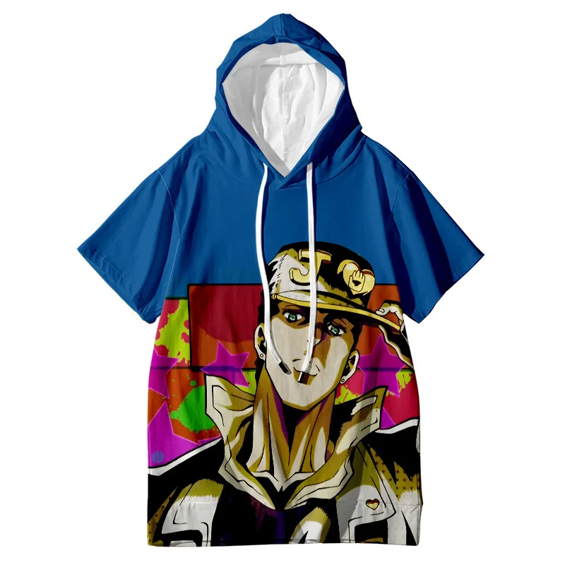 

Cosplay Tops Bizarre Adventure Print Short-sleeved Pullover Hoodie Fashion Casual Hooded T-shirt