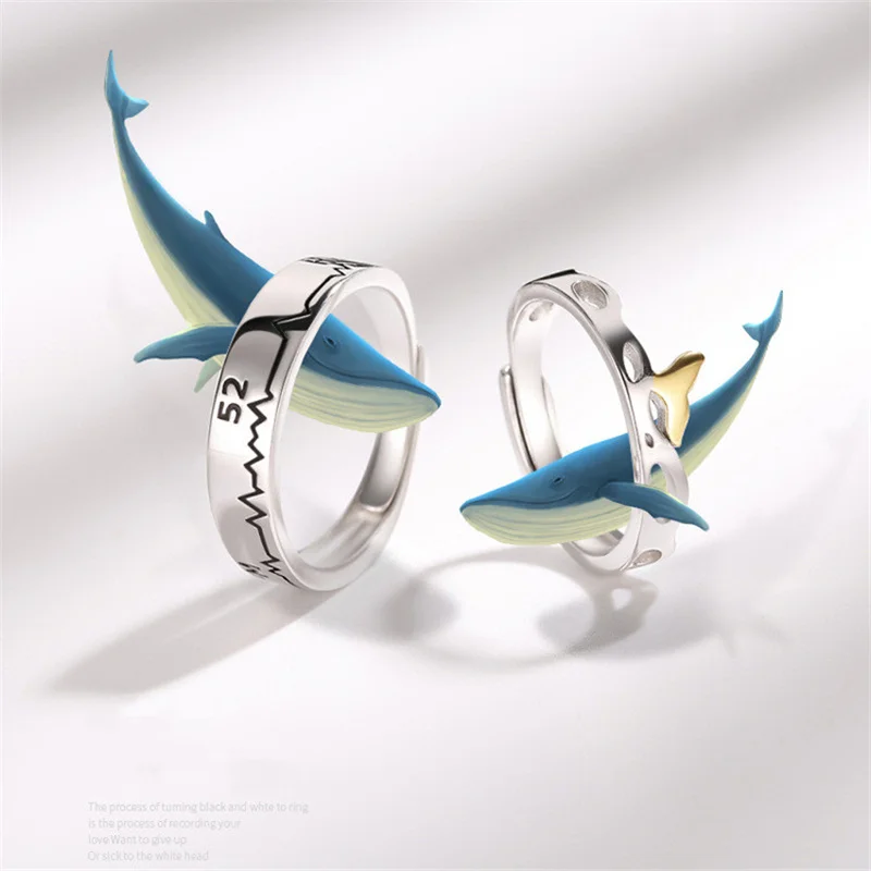 

Couple Rings Whale Tail 52HZ Rings for Couple Double Color 925 Silver Wedding Engagement Promise Rings Lovers Unusual Jewelry