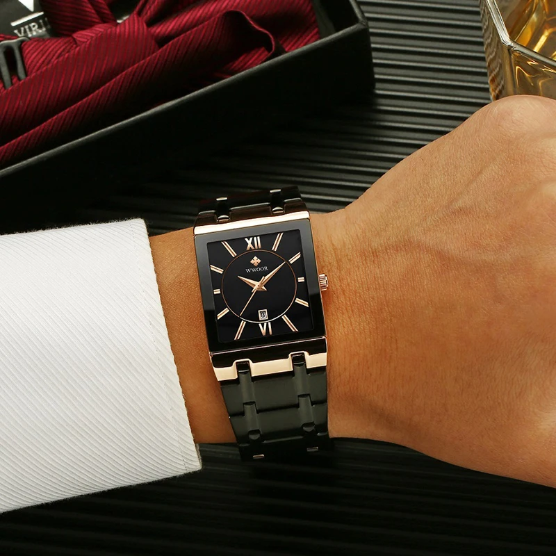

2022 Fashion Square Watch For Men WWOOR Top Brand Luxury Rose Gold Watch Men Business Quartz Wristwatch Clocks Relogio Masculino
