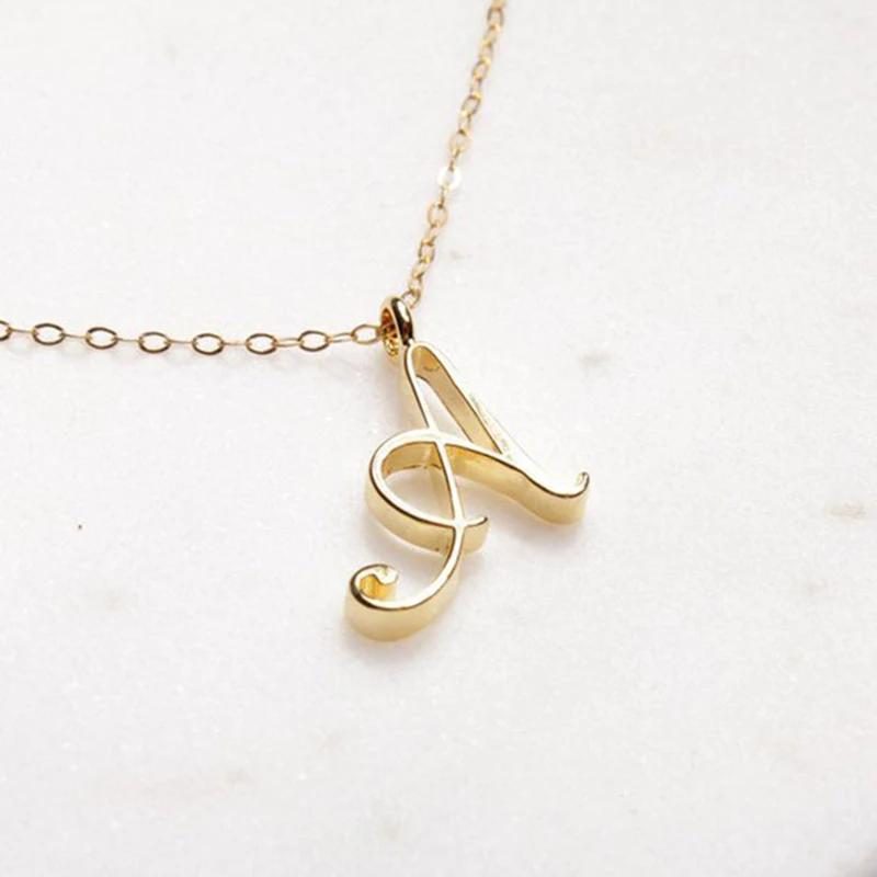 

2021 New 26 Letter Name Necklace Alphabet Initial Necklace Gold Cursive A-Z Letter Necklace Gift Jewelry