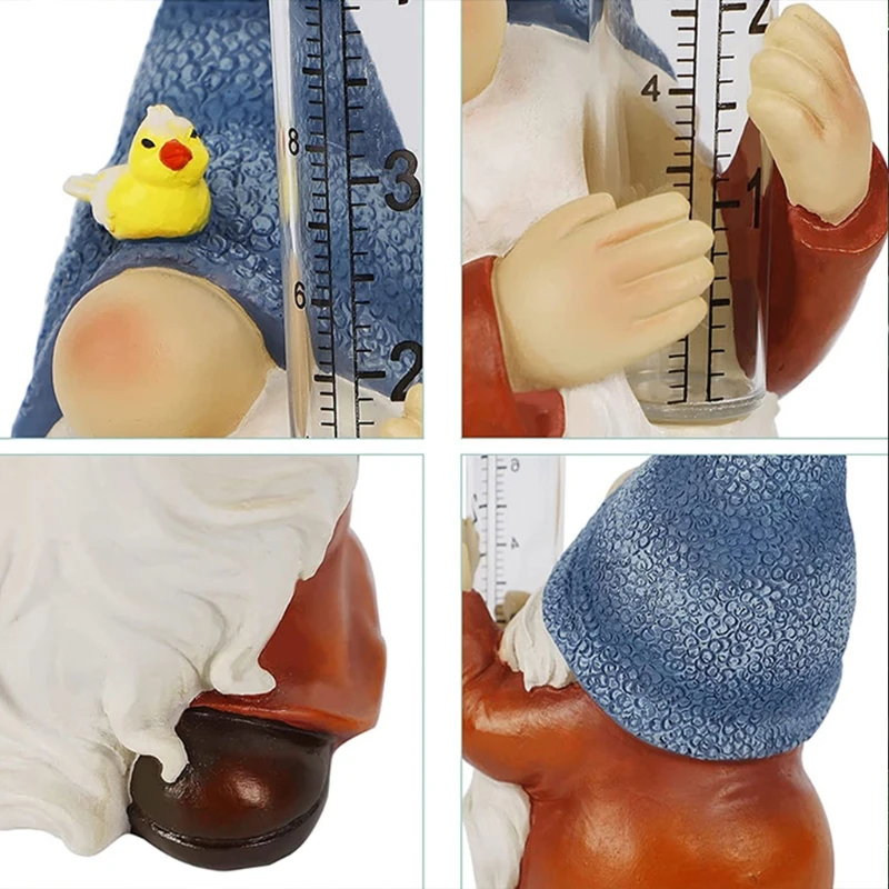

N7MD Resin Gnome Rain Gauge Cute Dwarf Elf Statue Sculpture Outdoor Garden Ornaments Decor