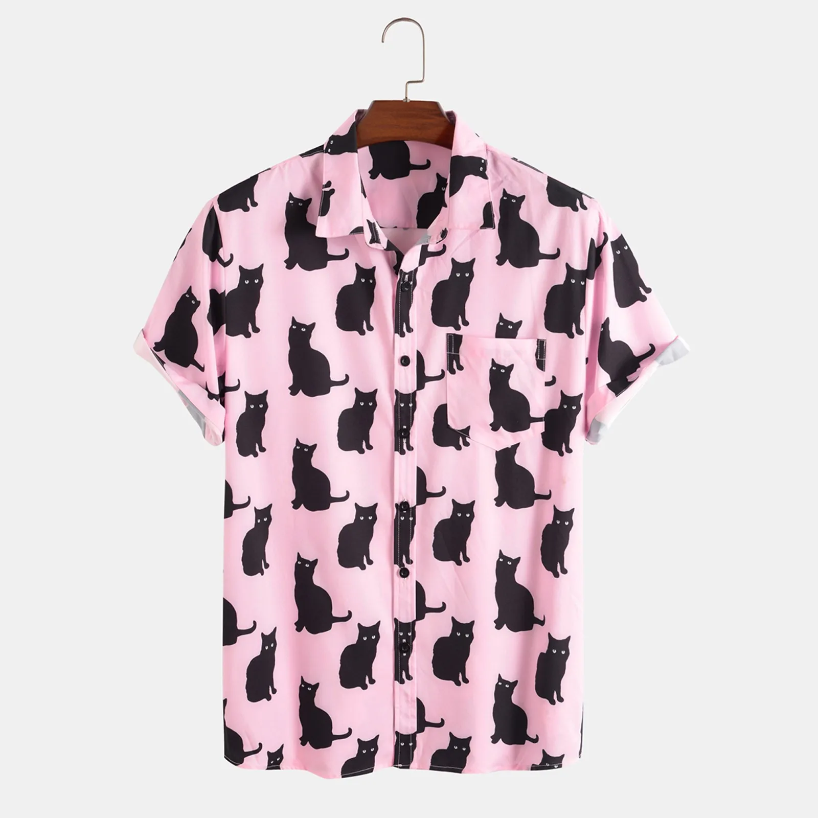 

Модная Гавайская Мужская рубашка с отложным воротником и пуговицами, уличная одежда, повседневные брендовые рубашки, мужские повседневные ...