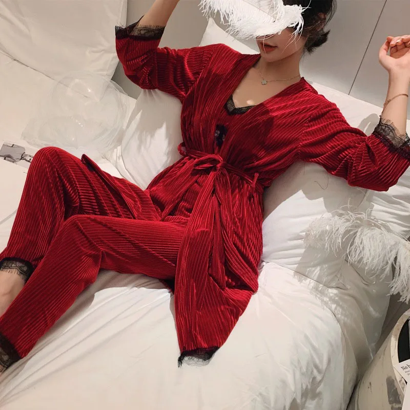 Сексуальная модная домашняя одежда для женщин комплект пижамы из 3 предметов