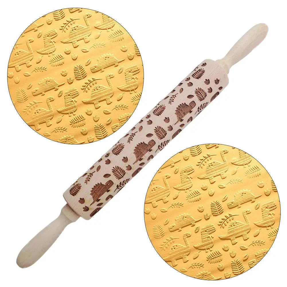 Мультяшный динозавр Выгравированный Скалка Для выкатки дерева Кондитерские