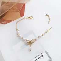 bow knot bracelet fashion matching jewelry pearl inlaid zircon jewelry student street style temperament wearing jewelry