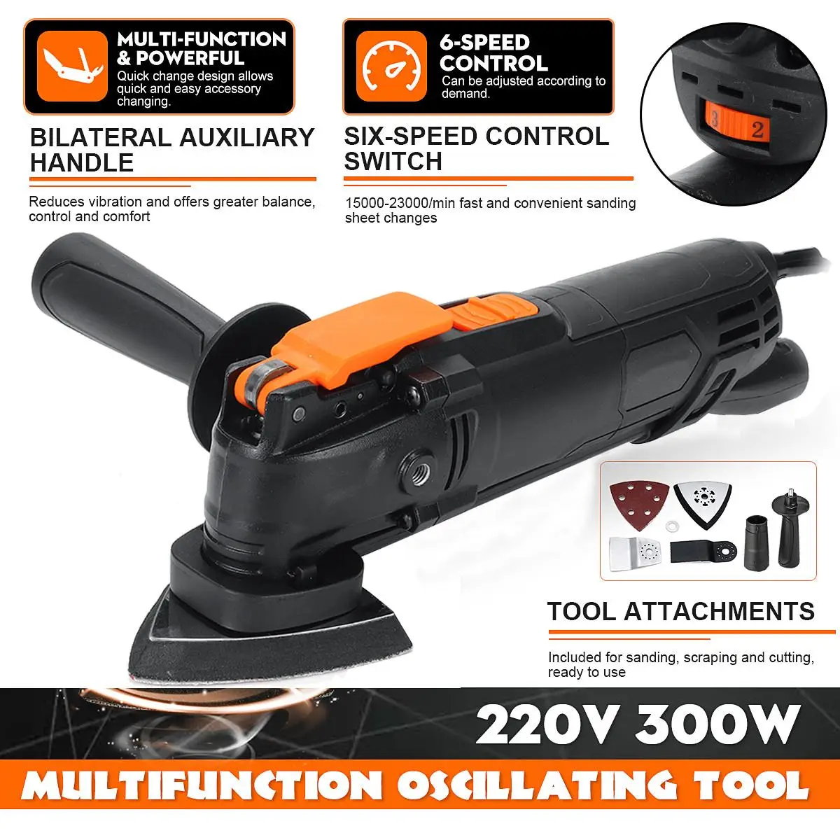 

300W 220V Powerful Oscillating Multi Tools Electric Trimmer Saw Woodworking Renovation Power Tool Multi-function Machine