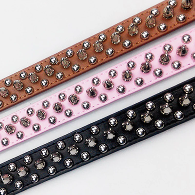 6 цветов регулируемые ошейники из искусственной кожи с заклепками шипами для