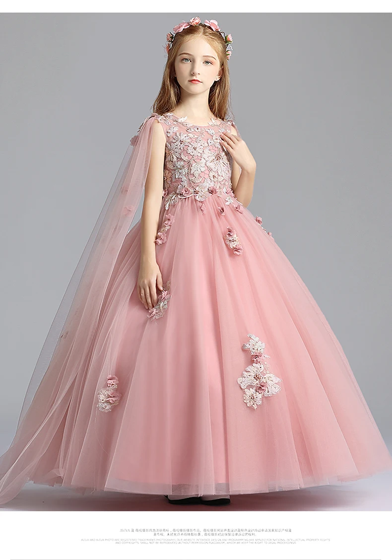 Вечернее платье с аппликацией из бисера длинное розовое Тюлевое цветочной для