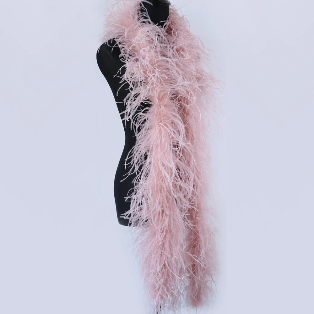 

6ply leather pink Ostrich Feather Boas Fluffy Natural Ostrich Feather Dresses Decoration for crafts 2 meter Wedding Cloth Scarf