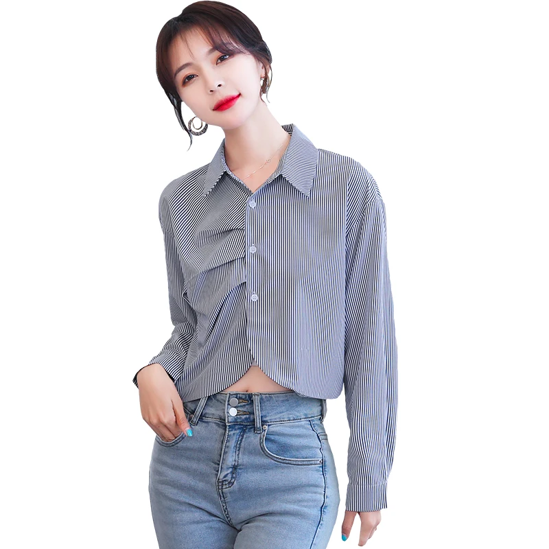 

Fashion 2021 Long Sleeve Elegant Spring Korean Bottomed striped Chiffon Women Tops and Blouses Ladies Women Shirts Female