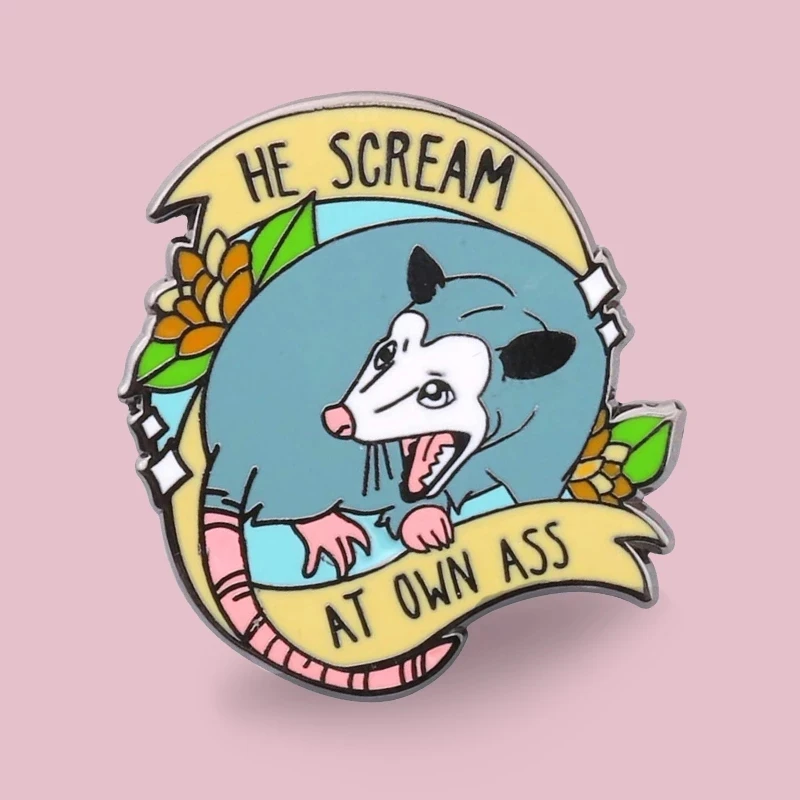 

Possum Animal Scream at Own Brooch Cute Cartoon Anime Pins Enamel Metal Badges Lapel Pin Brooches Jackets Jeans Fashion Jewelry