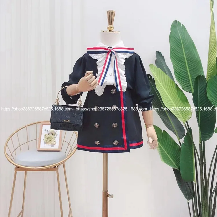Детская одежда 2019 г. Новая Осенняя рубашка с бантом для девочек короткая юбка