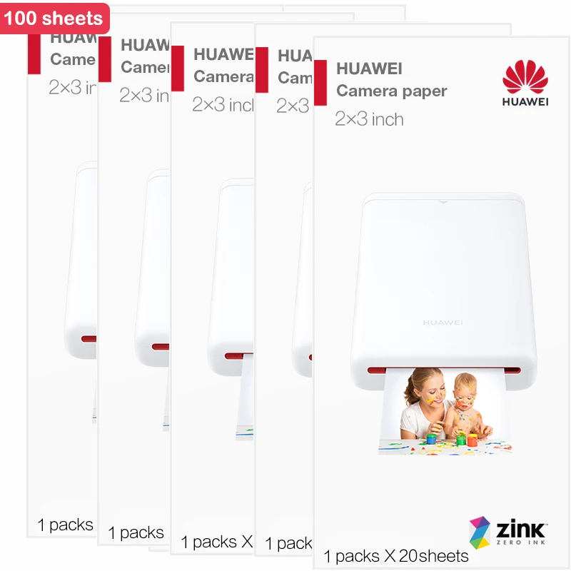 100 sheets huawei AR портативный карманный принтер для фотографий Zink DIY поделитесь бумагой Bluetooth 4,1 20 в упаковке - Цвет: 100 sheets