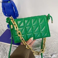 branded womens shoulder bags 2021 thick chain green flap quilted shoulder purses and handbag women hobos bag ladies pillow bag