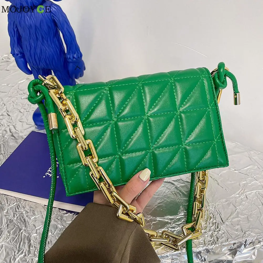 Branded Women's Shoulder Bags 2021 Thick Chain Green Flap Quilted Purses And Handbag Women Hobos Bag Ladies Pillow | Багаж и сумки