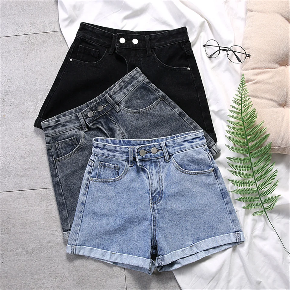 

Модные Универсальные женские джинсовые шорты с высокой талией, винтажные повседневные широкие женские летние свободные облегающие Женски...