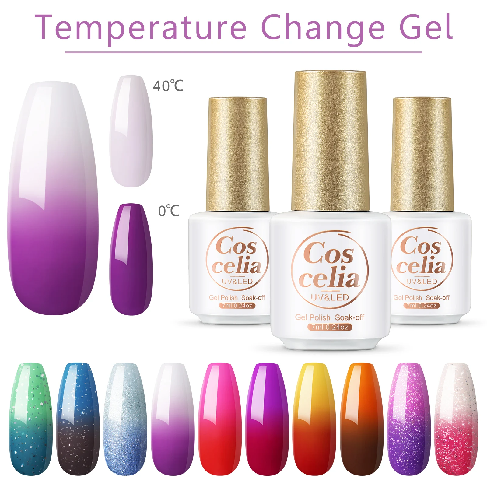Термальный Гель лак COSCELIA меняющий цвет при температуре блестящий гель